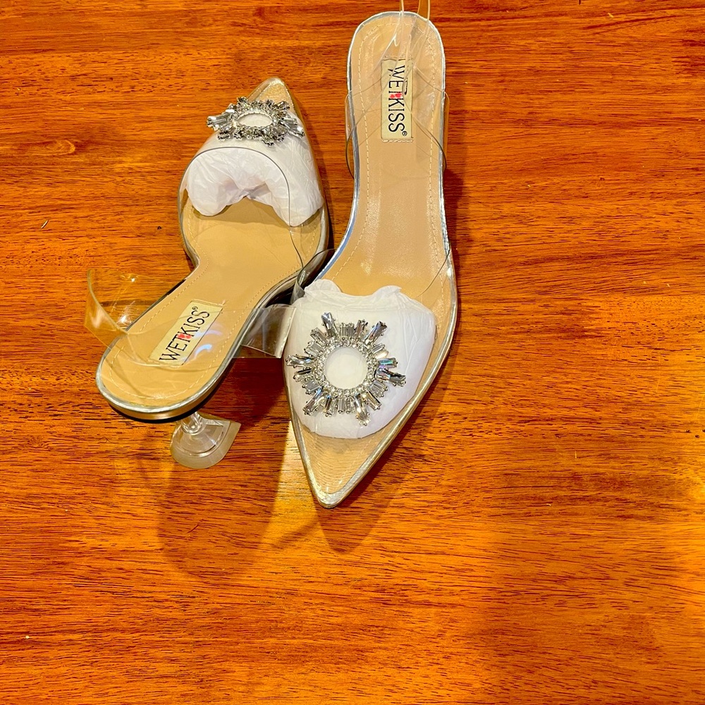 Silver and clear sparkly Cinderella low heel